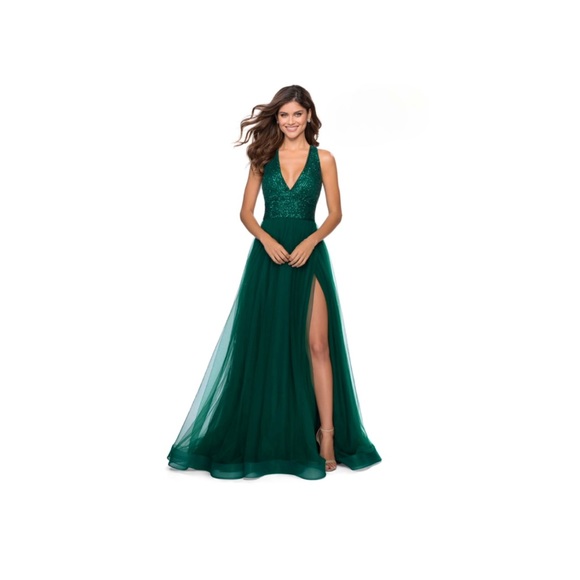 NEW La Femme 28908 Dazzling A Line Tulle Gown
In Emerald Green Sz. 8 - Picture 2 of 3